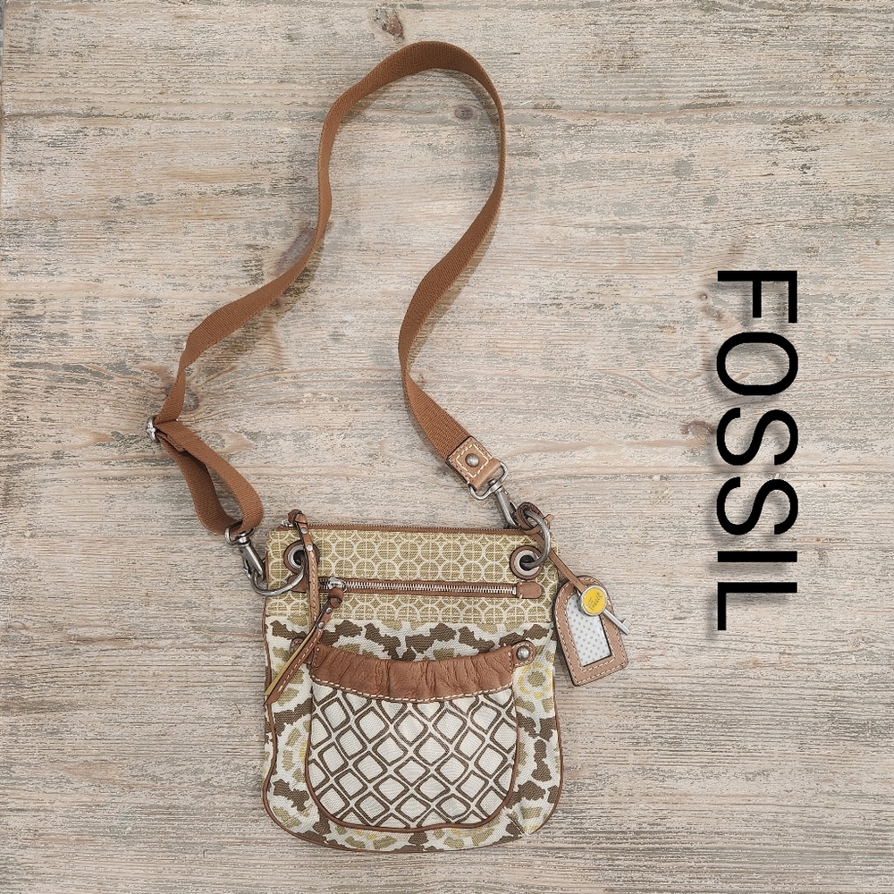 Fossil Women's Tan & Beige Patterned Crossbody Bag